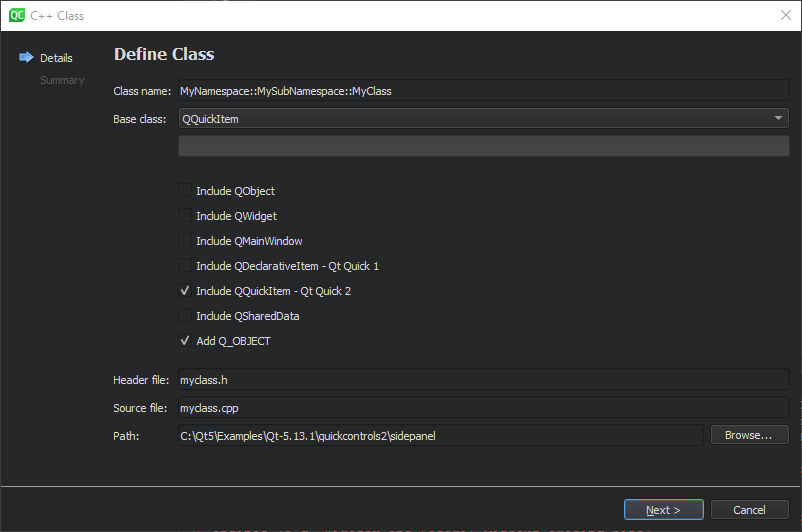 {Enter Class Name dialog}