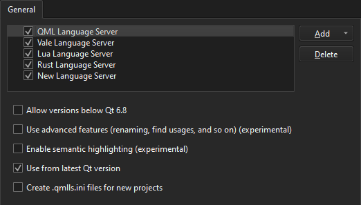 {General tab in Language Client preferences}