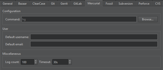 {Mercurial tab in Version Control preferences}