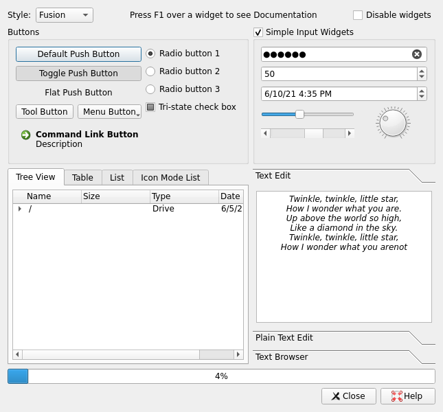 Widgets Gallery Screenshot
